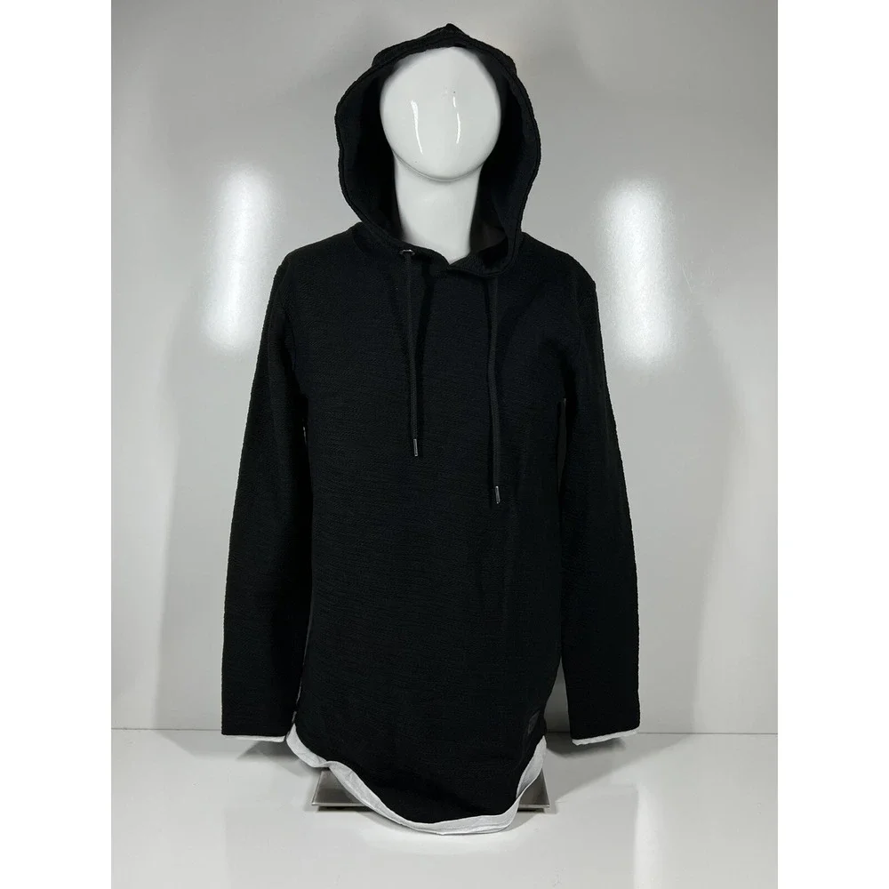 NWT Leif Nelson Black Long Sleeve Lightweight Hooded Sweater LN8120 Mens SZ Med - Picture 1 of 16
